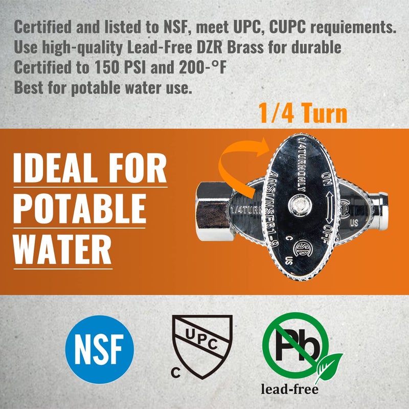SUNGATOR 6-Pack Straight Stop Valve, 1/2" PEX x 3/8" OD Compression, Quarter Turn Chrome Plated, 1/2 inch Pex Shut Off Valves for Faucet and Toilet, UPC Certified - Image 3